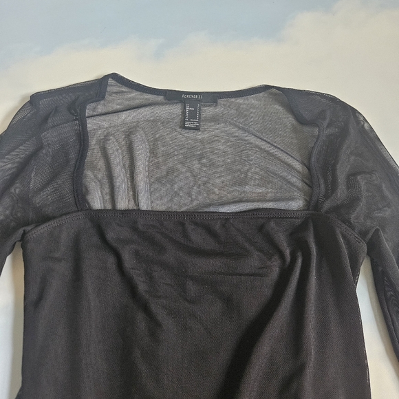 Sheer Black Long Sleeve Dress Mesh Bodycon Black Mini Dress LBD Cocktail Dress - Picture 8 of 13